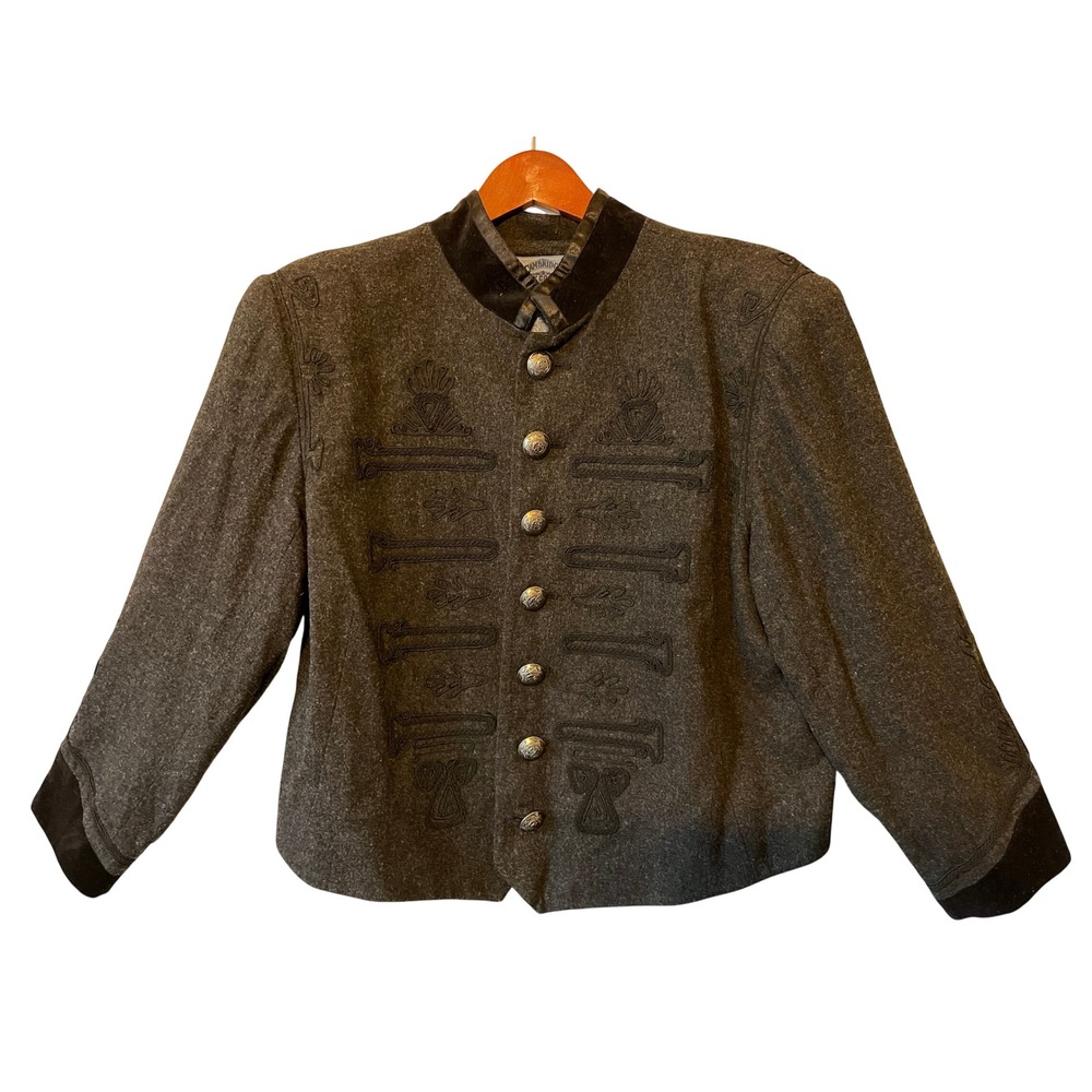 Cambridge Dry Goods Jacket Gray Wool Embroidery Military Style Vintage Sz 14